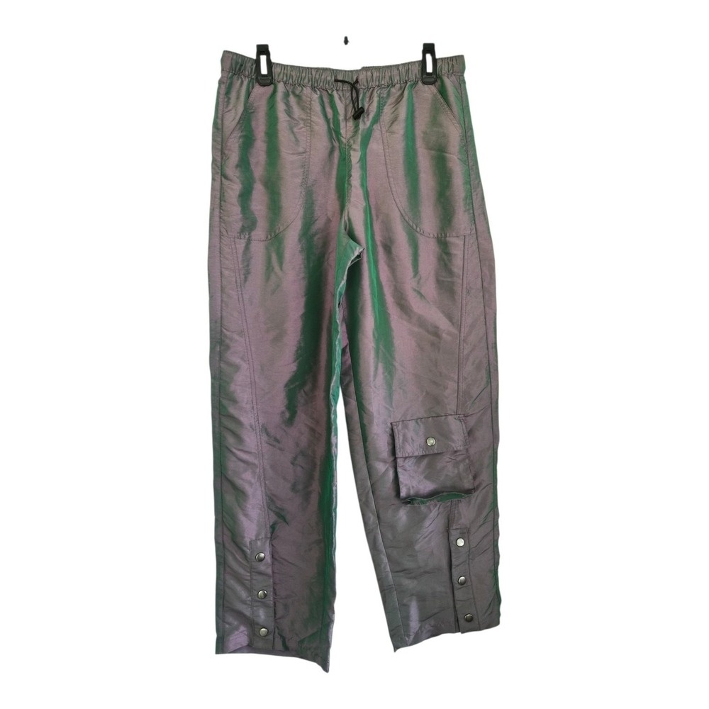 Love Fire Iridescent Parachute Cargo Pants Large Y2K Fairy Grunge Festival Wide
